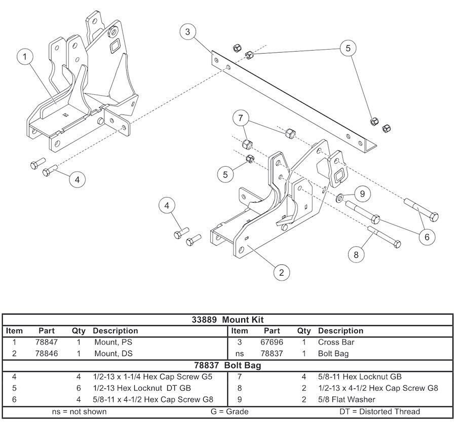 Western Mount Kit Diagram For Part 33889